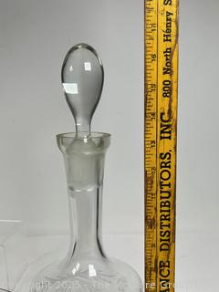 Victorinox Knife, Etched Cruet with Stopper, and Glass Fruit Bowl.