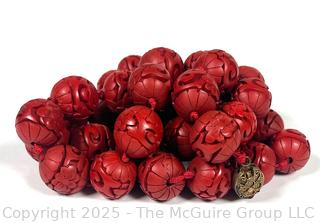 Hand Knotted Carved Cinnabar Bead Necklace 