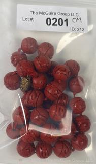 Hand Knotted Carved Cinnabar Bead Necklace 