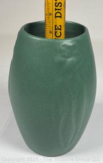 Green Arts & Craft Zanesville Stoneware Pottery Vase, Style 101 with Flower Relief