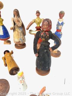 Collection of Carved Wood Folk Art Dolls. Made in Portugal 