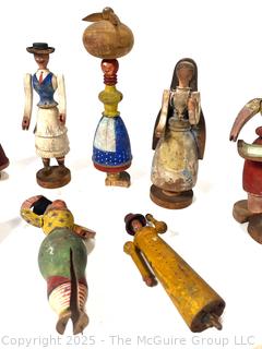 Collection of Carved Wood Folk Art Dolls. Made in Portugal 