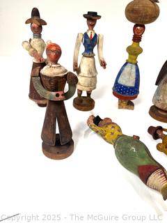 Collection of Carved Wood Folk Art Dolls. Made in Portugal 