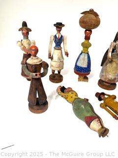Collection of Carved Wood Folk Art Dolls. Made in Portugal 