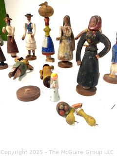 Collection of Carved Wood Folk Art Dolls. Made in Portugal 