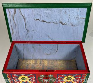 Folk Art Painted Wooden Chest, Made in Krakow Poland by Milenium Studios with Artist Name on Lable. 10 x 5 x 5"