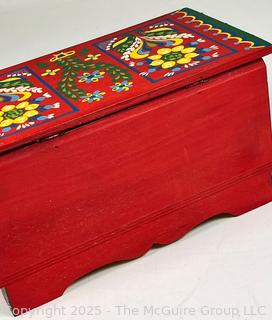 Folk Art Painted Wooden Chest, Made in Krakow Poland by Milenium Studios with Artist Name on Lable. 10 x 5 x 5"