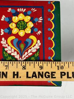 Folk Art Painted Wooden Chest, Made in Krakow Poland by Milenium Studios with Artist Name on Lable. 10 x 5 x 5"