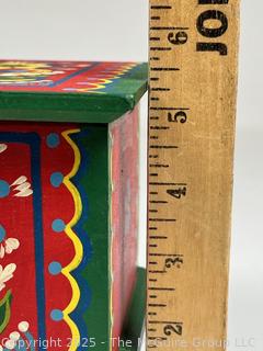 Folk Art Painted Wooden Chest, Made in Krakow Poland by Milenium Studios with Artist Name on Lable. 10 x 5 x 5"