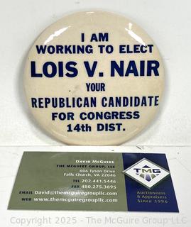 Large Lois V. Nair Michigan U.S. House Campaign Pinback Button