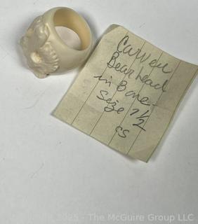 Carved Bone Bear Ring. 