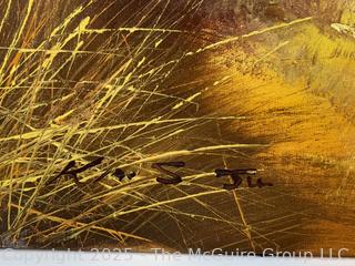 Unframed Oil on Canvas of Shipwreck on Beach Signed by Artist Kim S Ju. 24 x 30"