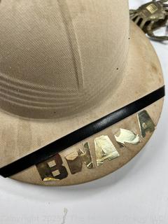 Group Including Pith Helmet, Sun Catcher, Brass Crab Box, Vintage Dorham Rope Splicer and Tool Marine Metal 6" 