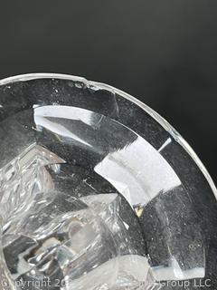 Pair of Cut Crystal Candlesticks. Small chip in base.  9" tall.