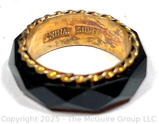 Three (3) Pre WWII Faceted Glass Rings with Chinese Silver Gilt Inset Bands. 
