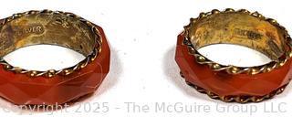Three (3) Pre WWII Faceted Glass Rings with Chinese Silver Gilt Inset Bands. 