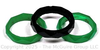 Three (3) Green & Black Faceted Glass Rings 