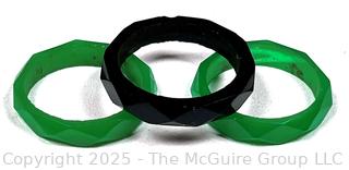 Three (3) Green & Black Faceted Glass Rings 
