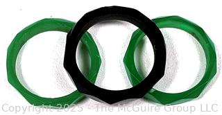 Three (3) Green & Black Faceted Glass Rings 