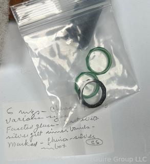 Three (3) Green & Black Faceted Glass Rings 
