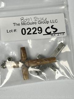 Two (2) Stone and Agate Crucifix Pendants with Sterling Silver 