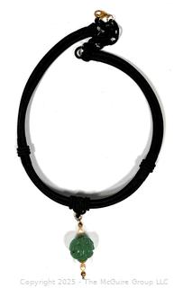 Carved Green Williamsite Stone Pendant on Black Cord Necklace