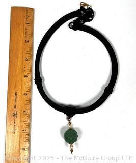 Carved Green Williamsite Stone Pendant on Black Cord Necklace