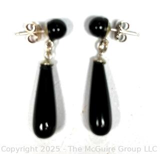 Pair of Polished Black Onyx Drop Earrings