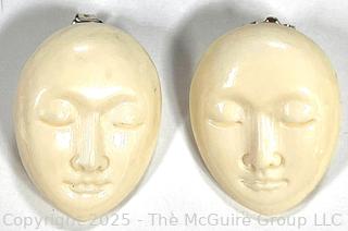 Bone Carved With Faces Earrings