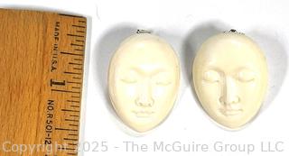 Bone Carved With Faces Earrings