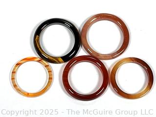 Five (5) Stone Rings Including Tigers Eye and Carnelian 