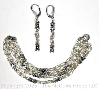 Sterling Silver Chain Necklace with Matching Earrings. 24"