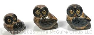 Three (3) OMC Otagiri Pottery Stoneware Owl Figurines