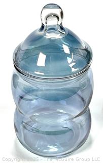 Hand Blown Blue Glass Ornament, Pottery Bowl and Porcelain Basket Box. 