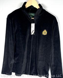 Women's Ralph Lauren Black Velour Quarter Zip Pull Over with Crest. Size Large, New with Tag.