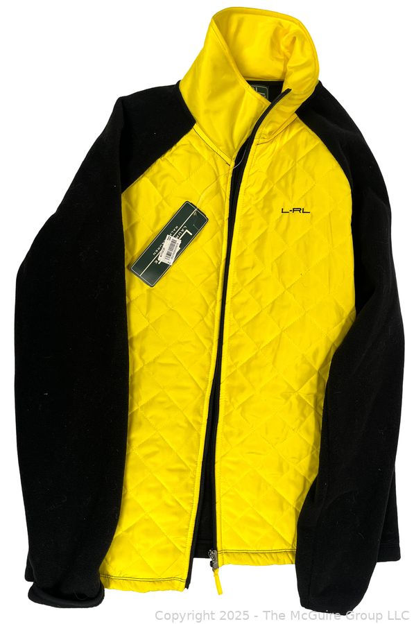 Women's Ralph Lauren Active Wear Black & Yellow Quilted Zip Front Jacket. Size Large, New with Tags.