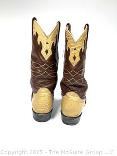 Men's Beige and Brown Western Stitched Leather Cowboy Boots, 12D