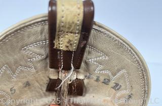 Men's Beige and Brown Western Stitched Leather Cowboy Boots, 12D