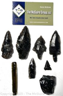 Four (4) Native American Obsidian Arrowheads, Blades and Scrapers
