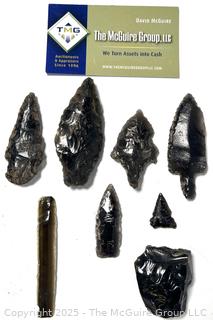 Four (4) Native American Obsidian Arrowheads, Blades and Scrapers