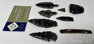 Four (4) Native American Obsidian Arrowheads, Blades and Scrapers
