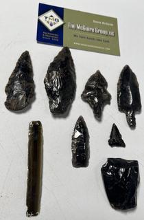 Four (4) Native American Obsidian Arrowheads, Blades and Scrapers