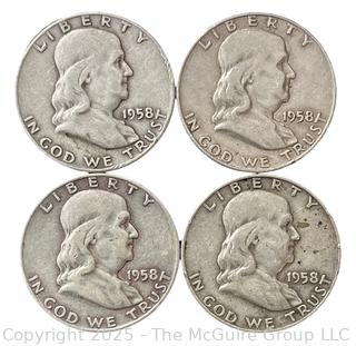 Four (4) 1958 (D) Franklin Half Dollar Silver Coins