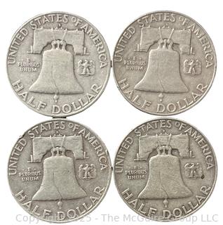 Four (4) 1958 (D) Franklin Half Dollar Silver Coins