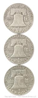 Three (3) Franklin Half Dollar Silver Coins - 1958 (D) 1960 (D) x2