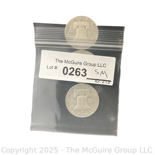 Three (3) Franklin Half Dollar Silver Coins - 1958 (D) 1960 (D) x2