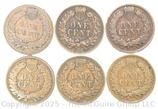 Six (6) Indian Head One Cent Coins 1900>
