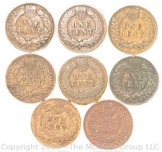Eight (8) US Indian Head One Cent Coins (Various Dates)