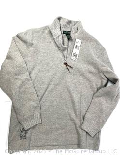 Women’s Beige Ralph Lauren Cotton Knit Quarter Zip Sweater. Size Large, New with Tags