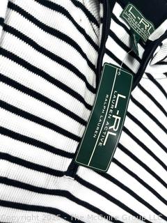 Women’s Black and White Striped Ralph Lauren Quarter-Zip Cotton Pullover. Size XL, New with Tags.